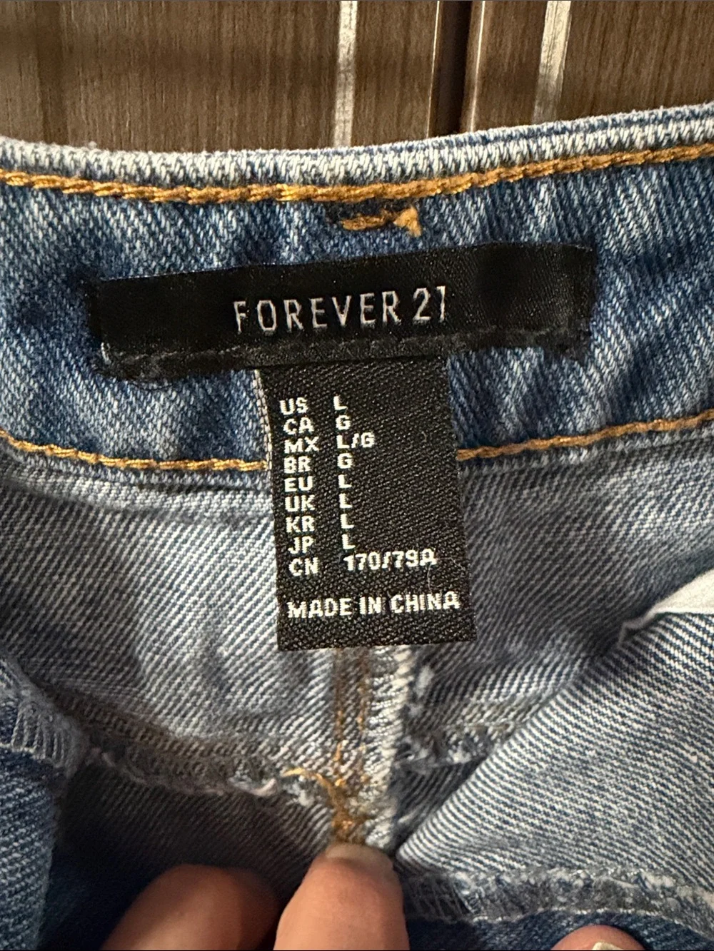 Forever 21 Light Wash Denim‎ Skirt with Orange Stitching